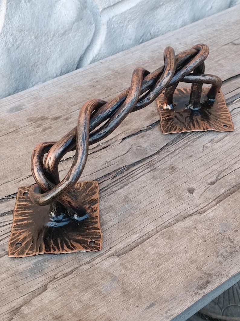 Hand-forged Wrought Iron Door Handle: Twisted Rustic Metal Pull - Etsy