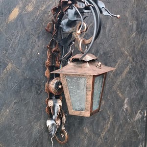 Handmade Wrought Iron Wall Sconce, Rustic Outdoor Lantern, Vintage Forged Light