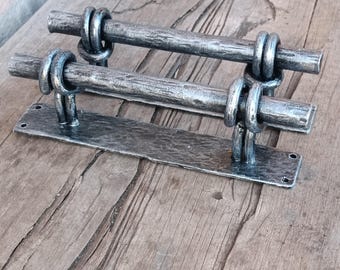 Hand Forged Wrought Iron Door Handles - Rustic Barn Door Pulls (Set of 2)