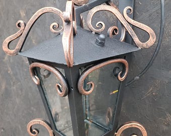 Forged lantern,Handmade Wrought Iron Wall Lantern, Vintage Outdoor Light for Garden or Home