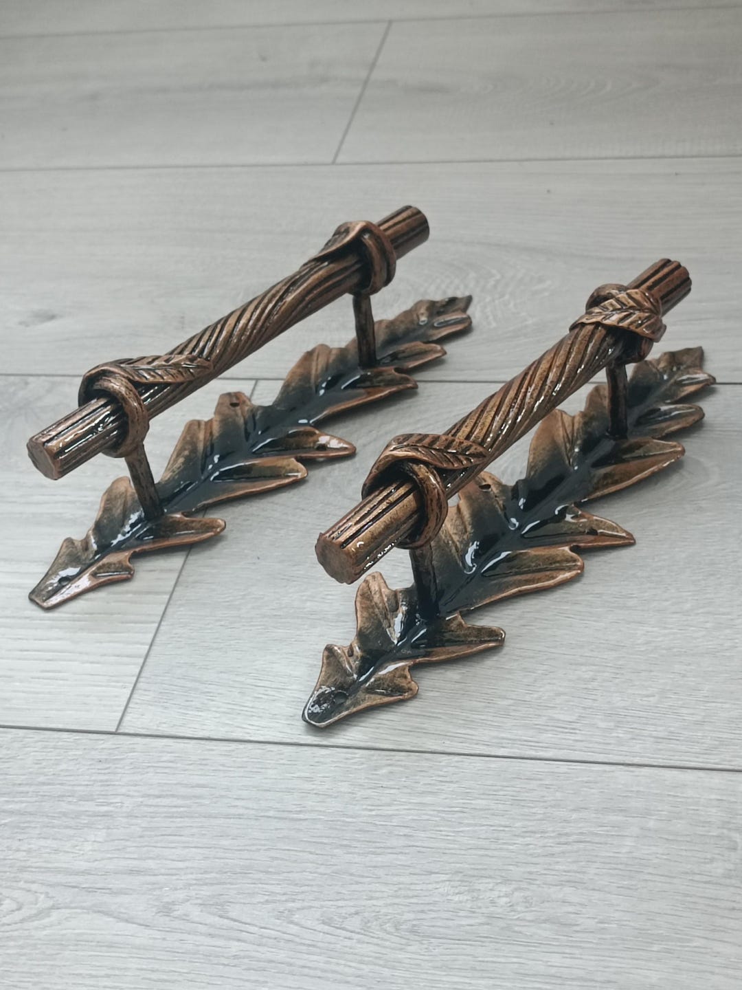 Rustic Pull Handle Hand Forged Wrought Iron Door Handles: Oak Leaf Rustic Pulls - Set of 2 ...