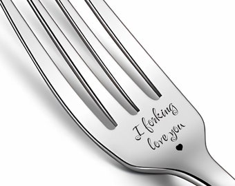 Valentijnsdagcadeau - I Forking Love You - Gabel- Personaliseerbare roestvrijstalen dinervork, aangepast cadeau voor vriend vriendin