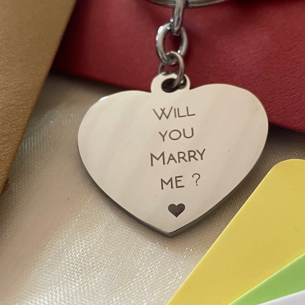 Voulez-vous m’épouser ?- Porte-clés en forme de cœur avec un texte personnalisé en acier inoxydable - Cadeau pour l’engagement, cadeau de proposition Cute Love