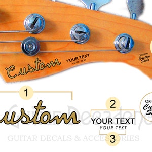 CUSTOM Spaghetti Font Bass Waterslide Headstock Decals