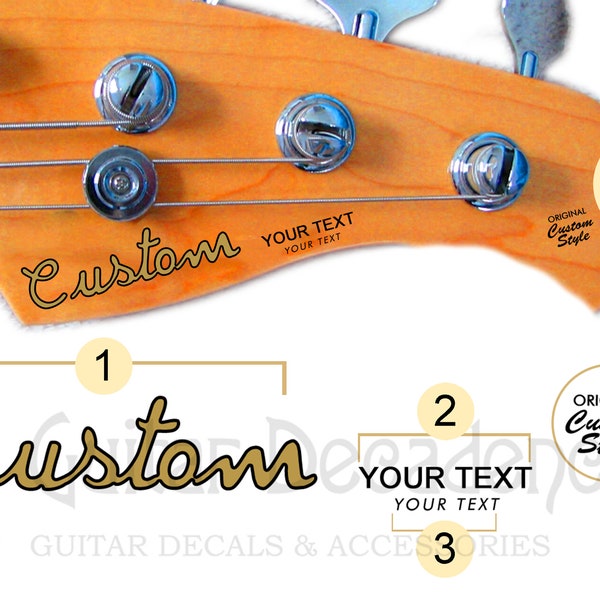 CUSTOM Spaghetti Font Bass Waterslide Headstock Decals