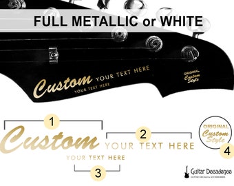 METALLIC and WHITE Silk Screen Printed Guitar Waterslide Headstock Decals