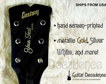 Custom METALLIC Hand Screen Printed Vintage Guitar Waterslide Headstock Decals 3x3 Headstocks