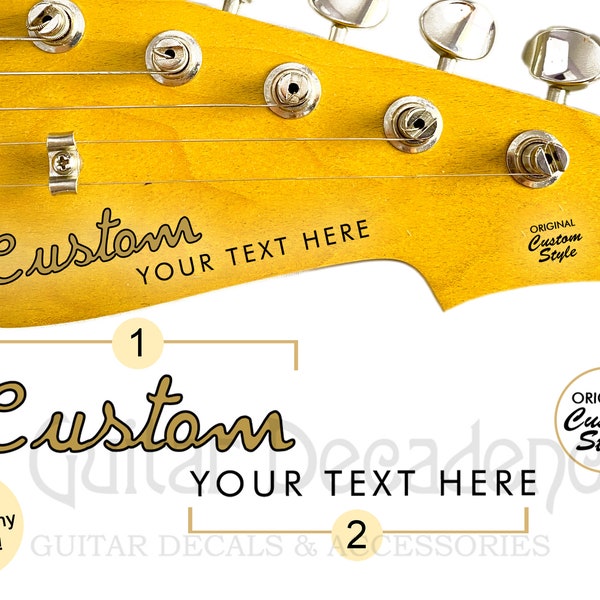 CUSTOM Spaghetti Two-Line Style Guitar Waterslide Headstock Decals