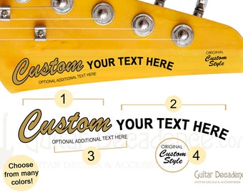 CUSTOM Curved Vintage Style Guitar and Bass Waterslide Headstock Decals