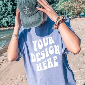 Comfort Colors C1717 Violet Shirt Mockup | Violet Tshirt | Oversized Mockup | Model Mock Up | Violet Comfort Color Shirt Mock | Summer Beach