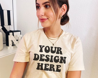 Bella Canvas 3001 Mockup | Bella Canvas Natural Shirt Mockup | Tshirt Modell Mockup | Natürliches Shirt Mockup | Indoor Chic Unisex T-shirt Mock