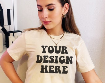 Bella Canvas 3001 Mockup | Bella Canvas Natural Shirt Mockup | Tshirt Modell Mockup | Natürliches Shirt Mockup | Indoor Chic Unisex T-shirt Mock
