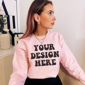 Gildan 18000 Mockup | Gildan Light Pink Sweater Mockup | Gildan Light Pink 18000 Mockup Sweatshirt Model Mockup | Valentines Day