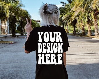 Comfort Colors C1717 Black Shirt Back Mockup | Black Tshirt | Oversized Mockup | Model Mockup | Black Comfort Color Shirt Mock | Summer Boho