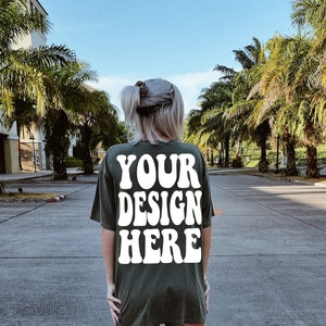 Comfort Colors C1717 Moss Shirt Mockup | Green Tshirt Mockup | Oversized Model Back Mock Up | Moss Comfort Color Shirt | Trendy Street Style