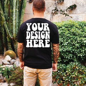 Gildan 64000 Shirt Back Mockup | Black Tshirt Male Mockup | Mens G64000 Mockups | Male Model Gildan Tee Mock Up | Outdoor Boho Mens Mockup