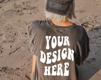 Comfort Colors C1717 Pepper Shirt Mockup | Pepper Tshirt | Oversized Mockup | Model Mock Up | Pepper Comfort Color Shirt Mock | Summer Beach