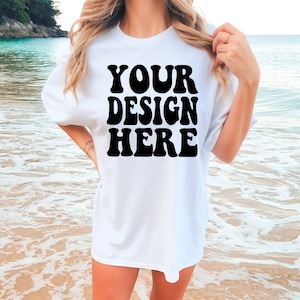 Comfort Colors C1717 White Shirt Mockup | White Tshirt | Oversized Mockup | Model Mock Up | White Comfort Color Shirt Mock | Summer Beach