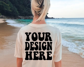 Comfort Colors C1717 Ivory Shirt Mockup | Ivory Tshirt | Oversized Mockup | Back Model Mock Up | Ivory Comfort Color Shirt | Summer Beach