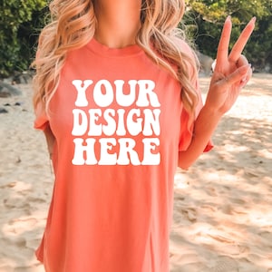 Comfort Colors C1717 Terracotta Shirt Mockup | Terracotta Tshirt | Oversized Mockup | Terracotta Comfort Color Shirt Mock | Summer Beach