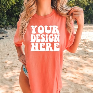 Comfort Colors C1717 Terracotta Shirt Mockup | Terracotta Tshirt | Oversized Mockup | Terracotta Comfort Color Shirt Mock | Summer Beach