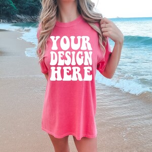 Comfort Colors C1717 Watermelon Shirt Mockup | Watermelon Tshirt | Oversized Mockup | Pink Comfort Color Shirt Mockup | Boho Summer Beach