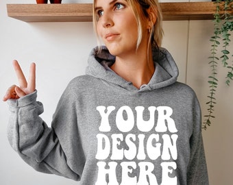 Gildan 18500 Mockup / Gildan Sport Grey Hoodie Mock up / G185 Model Mockups / Sport Grey Oversized Hoodie Mockup / Cozy Boho Lifestyle