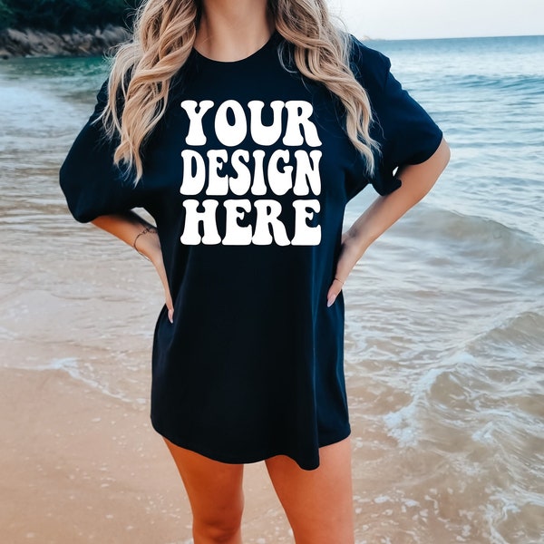 Comfort Colors C1717 Black Shirt Mockup | Black Tshirt | Oversized Mockup | Model Mock Up | Black Comfort Color Shirt Mockup | Summer Beach