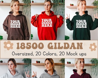 Gildan 18500 Front Mockup Bundle | Gildan Group Hoodies | Gildan Hoodie Model Mockup Bundle | Oversized G185 Mock Ups | Cozy Boho Bundle