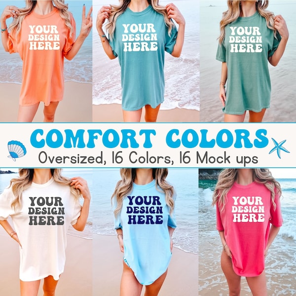 Lot de maquettes de chemise Comfort Colors C1717 | T-shirt du groupe CC | Lot de maquettes de modèles | 1717 Maquettes | Maquette de chemise couleur confort | Plage d'été