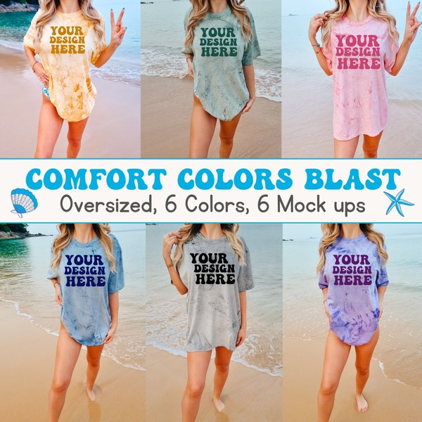 Comfort Colors CC1745 Color Blast Bundle Shirt Mockup | Oversized CC Group Blast Tshirt Bundle | Tie Dye Shirt Model Mock up | Summer Beach