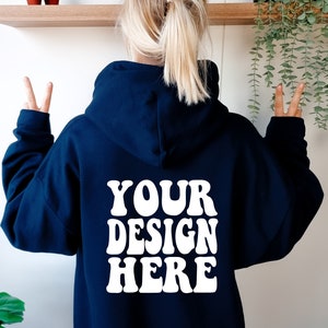 Gildan 18500 Mockup | Gildan Navy Blue Hoodie Back Mock up | G185 Model Mockups | Oversized Navy Back Of Hoodie Mockup | Cozy Boho Lifestyle