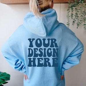 Gildan 18500 Mockup | Gildan Light Blue Hoodie Mock up | G185 Model Mockup | Oversized Hoodie | Back of Hoodie Mockup | Boho Lifestyle