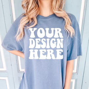 Comfort Colors C1717 Blue Jean Shirt Maquette | T-shirt Blue Jean | Maquette surdimensionnée | Maquettes de modèles | Confort Couleur Chemise Mock | Boho d’été