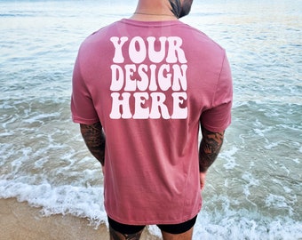 Bella Canvas 3001 Mauve Shirt Mock up | Bella Canvas Tshirt Male Mockup | BC Model Back Mockup | 3001 Tee Mockups | Mens Summer Beach Mockup