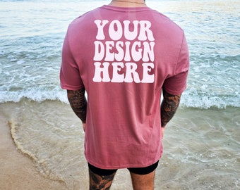 Bella Canvas 3001 Mauve Shirt Mock up | Bella Canvas Tshirt Male Mockup | BC Model Back Mockup | 3001 Tee Mockups | Mens Summer Beach Mockup