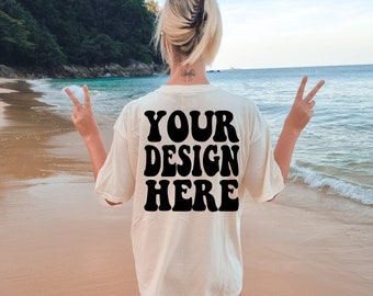 Comfort Colors C1717 Ivory Shirt Mockup | Ivory Tshirt | Oversized Mockup | Back Model Mock Up | Ivory Comfort Color Shirt | Summer Beach