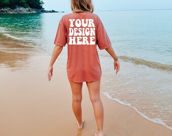 Comfort Colors C1717 Cumin Shirt Back Mockup | Cumin Tshirt | Oversized Mockup | Model Mock Up | Comfort Color Shirt Mockup | Summer Beach