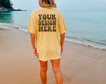 Comfort Colors C1717 Butter Shirt Back Mockup | Butter Tshirt Oversized Mockup | Model Mock Up | Comfort Color Shirt Mockups | Summer Beach