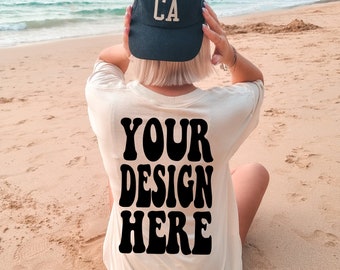 Comfort Colors C1717 Ivory Shirt Mockup | Ivory Tshirt | Oversized Mockup | Back Model Mock Up | Ivory Comfort Color Shirt | Summer Beach