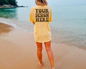 Comfort Colors C1717 Butter Shirt Back Mockup | Butter Tshirt Oversized Mockup | Model Mock Up | Comfort Color Shirt Mockups | Summer Beach