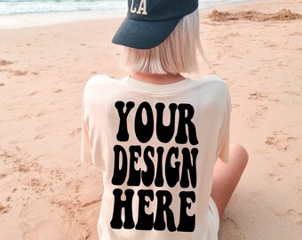 Comfort Colors C1717 Ivory Shirt Mockup | Ivory Tshirt | Oversized Mockup | Back Model Mock Up | Ivory Comfort Color Shirt | Summer Beach