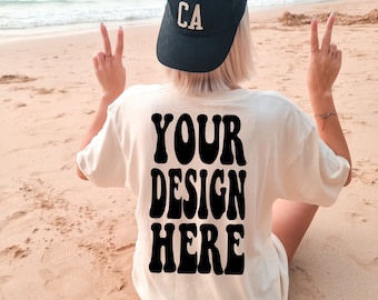 Comfort Colors C1717 Ivory Shirt Mockup | Ivory Tshirt | Oversized Mockup | Back Model Mock Up | Ivory Comfort Color Shirt | Summer Beach