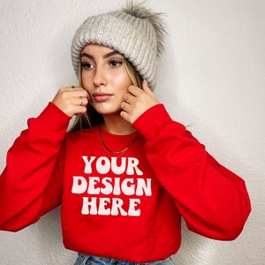 Gildan 18000 Mockup | Gildan Red Sweater Mockup | Sweatshirt Model Mockup | Christmas Mockup | Holiday Mockup