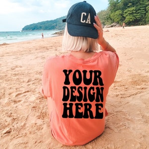 Comfort Colors C1717 Terracotta Shirt Mockup | Terracotta Tshirt | Oversized Back Mockup | Terracotta Comfort Color Shirt | Summer Beach
