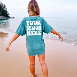 Comfort Colors C1717 Seafoam Shirt Back Mockup | Seafoam Tshirt Oversized Mockup | Model Mock Up | Comfort Color Shirt Mockup | Summer Beach