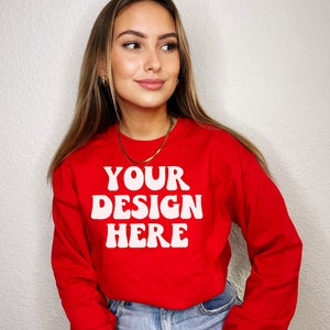 Gildan 18000 Mockup | Gildan Red Sweater Mockup | Sweatshirt Model Mockup | Christmas Mockup | Holiday Mockup