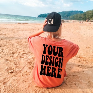 Comfort Colors C1717 Terracotta Shirt Mockup | Terracotta Tshirt | Oversized Back Mockup | Terracotta Comfort Color Shirt | Summer Beach