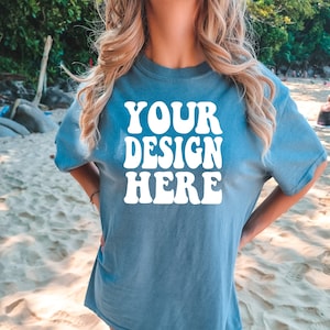 Comfort Colors C1717 Blue Jean Shirt Maquette | T-shirt Blue Jean | Maquette surdimensionnée | Maquettes de modèles | Confort Couleur Chemise Mock | Plage d’été