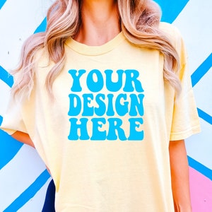 Comfort Colors C1717 Butter Shirt Mockup | Butter Tshirt | Oversized Mockup | Model Mock Up | Butter Comfort Color Shirt Mock | Summer Beach